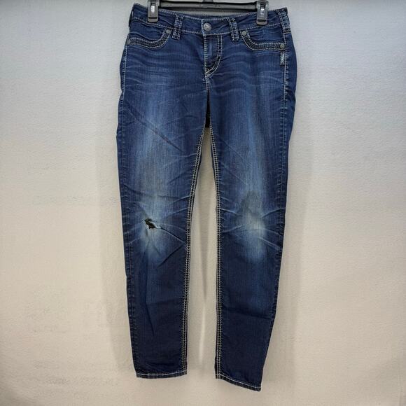 Silver Jeans Women's 29x29 (8) Dark Blue Suki Mid Super Skinny Preppy Normcore - Picture 1 of 16